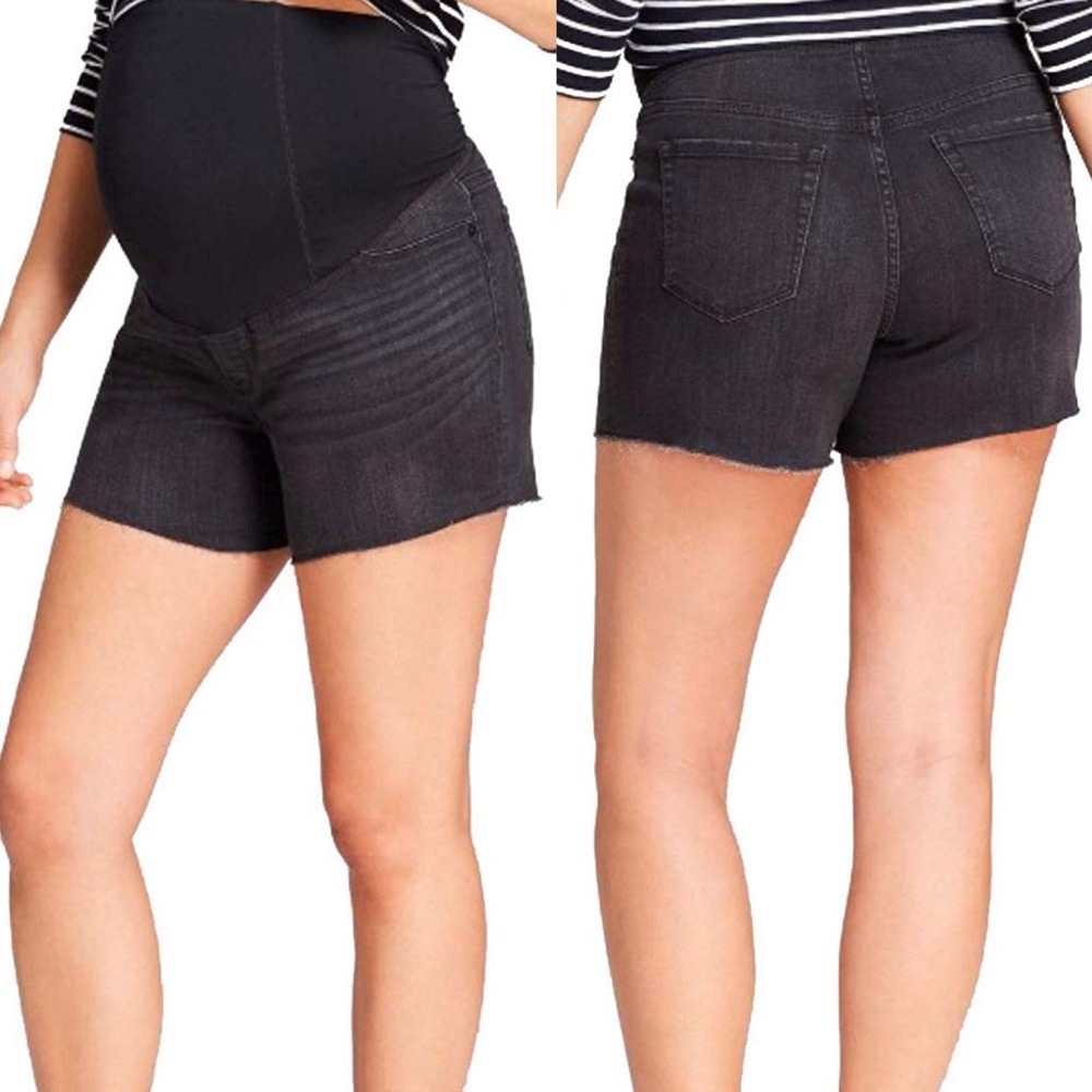 Black Maternity Size 14 Crossover Panel Midi Jean Shorts NWT